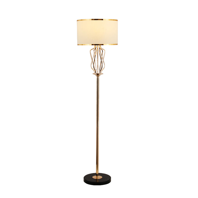 Round Fabric Standing Light Classic Style 1 Head Living Room Floor Lighting in Brass