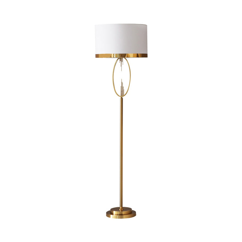 Witte trommel vloer licht eenvoud stof enkele woonkamer staande lamp met metalen ellips