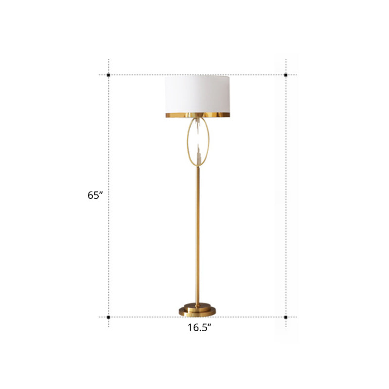 White Drum Floor Light Simplicity Fabric Single Living Room Standing Lamp with Metallic Ellipse