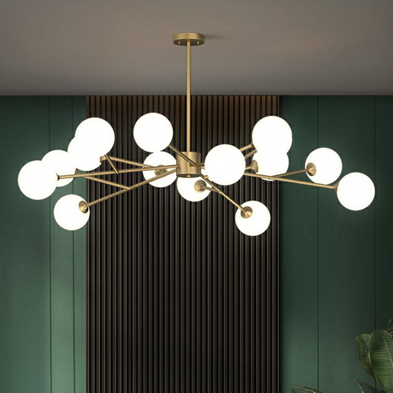 Branche d'arbre postmoderne Chandelier Milk Ball Verre Salon Hanging Light in Gold