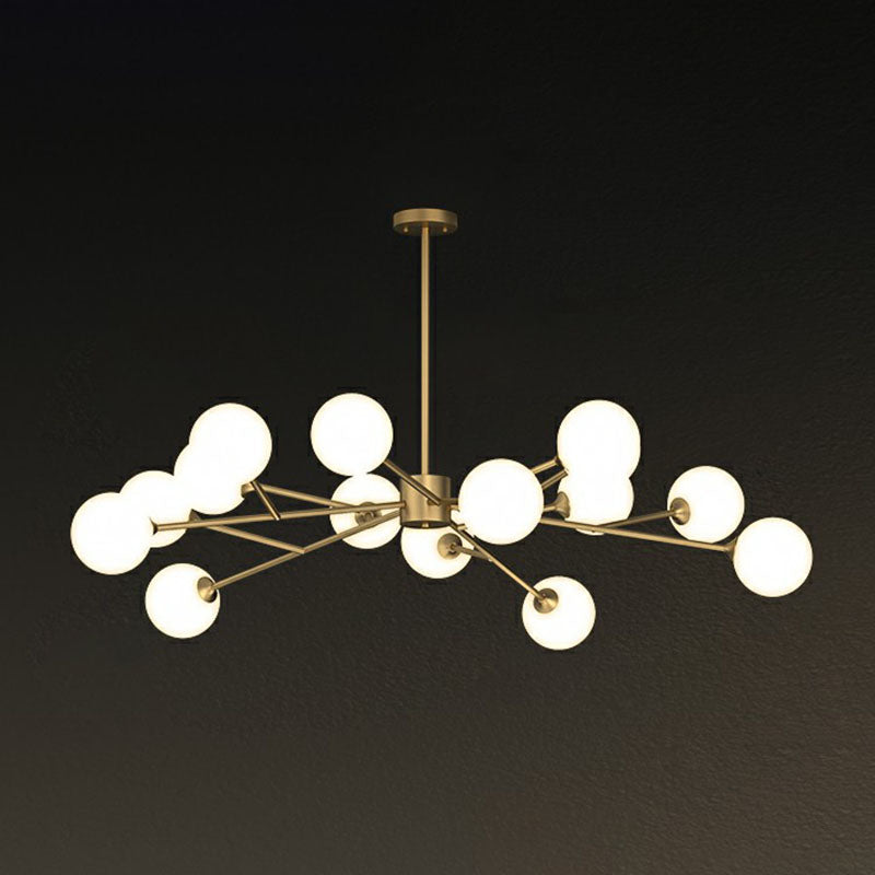 Branche d'arbre postmoderne Chandelier Milk Ball Verre Salon Hanging Light in Gold