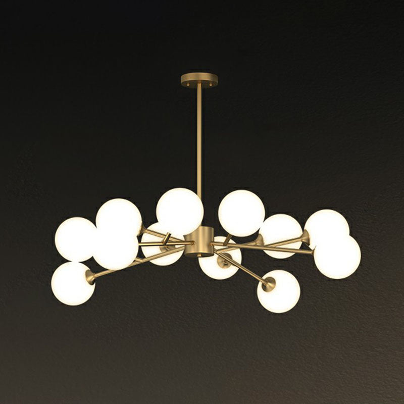 Branche d'arbre postmoderne Chandelier Milk Ball Verre Salon Hanging Light in Gold