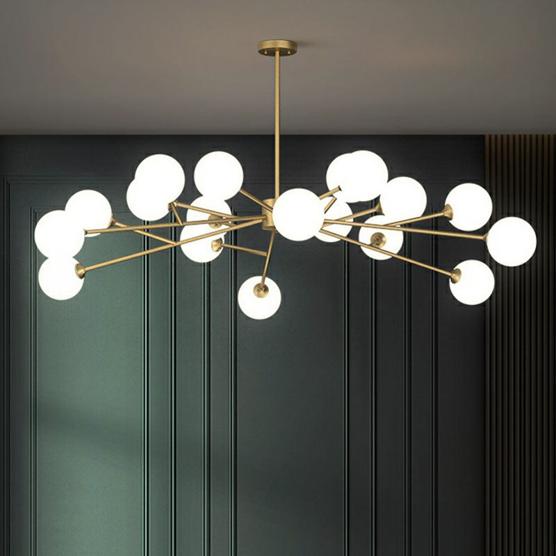 Branche d'arbre postmoderne Chandelier Milk Ball Verre Salon Hanging Light in Gold