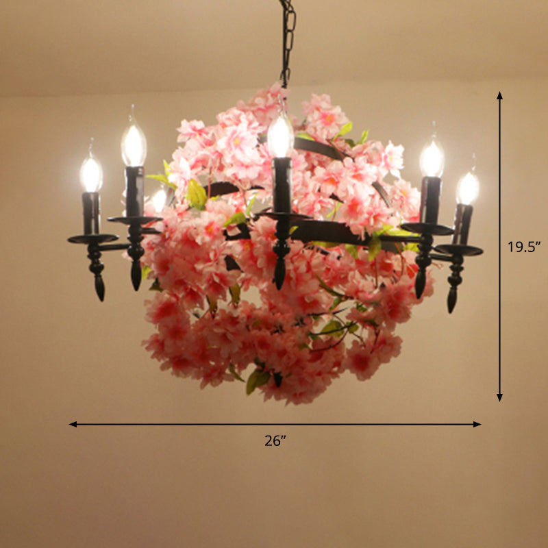 Pink Cherry Blossom Chandelier Farmhouse Metal Comedor de comedor Luz de la luz de la luz