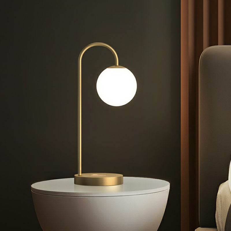 Ball Nightstand Light Minimalism Ivory Glass 1-Light Gold Table Lighting for Bedroom