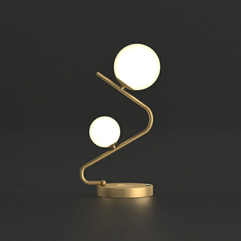 Ball Nightstand Light Minimalism Ivory Glass 1-Light Gold Table Lighting for Bedroom