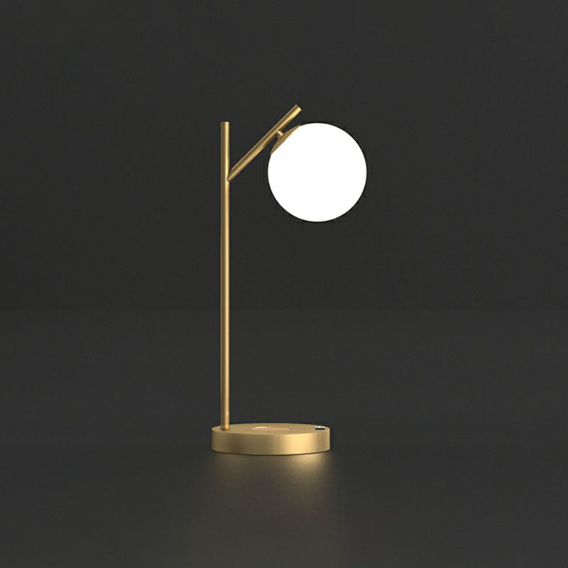 Ball Nightstand Light Minimalism Ivory Glass 1-Light Gold Table Lighting for Bedroom