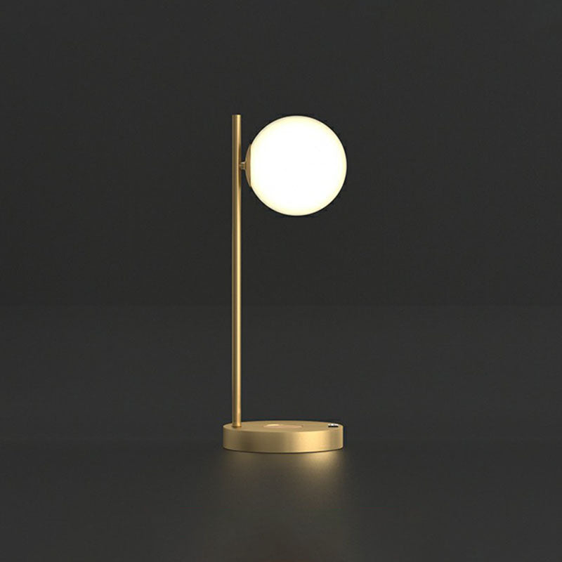 Ball Nightstand Light Minimalism Ivory Glass 1-Light Gold Table Lighting for Bedroom