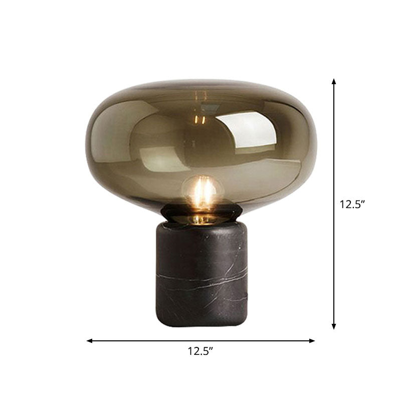 Capsule Shaped Glass Nightstand Light Nordic 1-Bulb Table Lamp with Cylindrical Marble Base