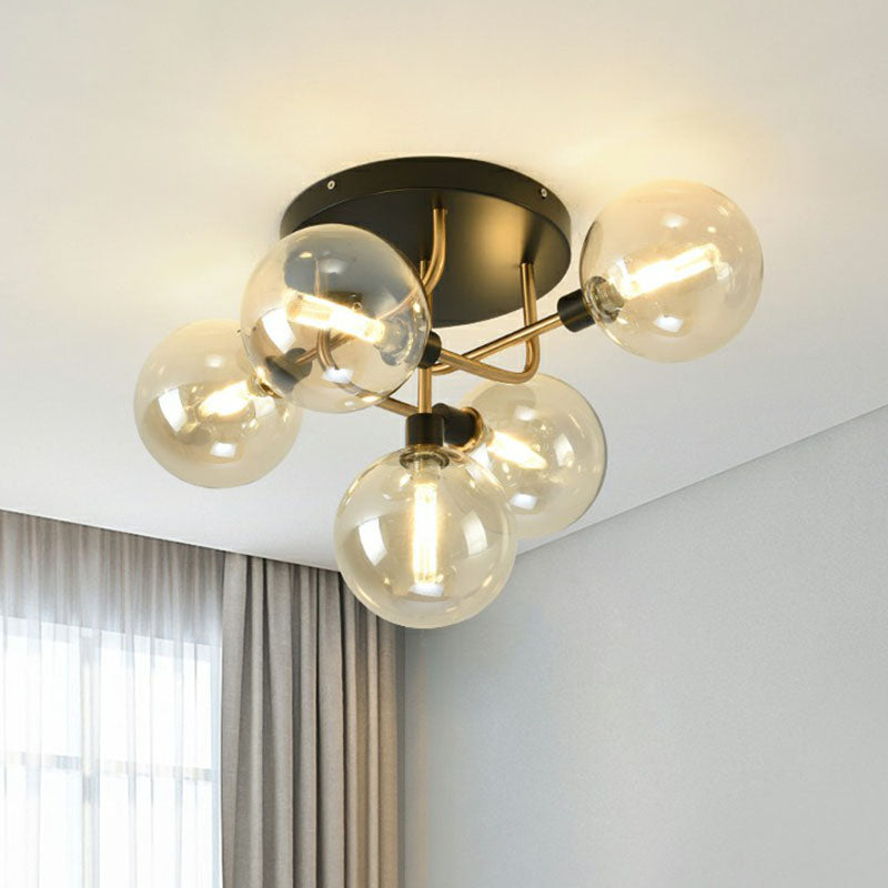 Bubbles Semi Flush Mount Lighting Modern Glass Black Finish Ceiling Fixture for Bedroom