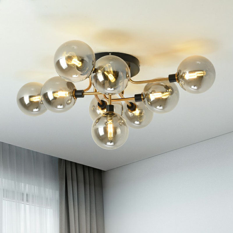 Bubbles Semi Flush Mount Lighting Modern Glass Black Finish Ceiling Fixture for Bedroom