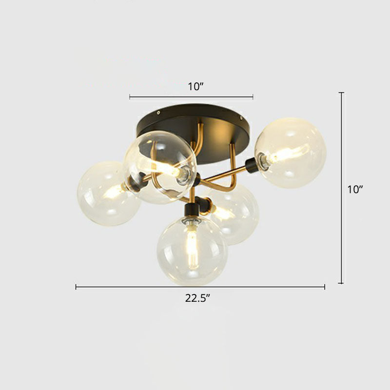 Bubbles Semi Flush Mount Lighting Modern Glass Black Finish Ceiling Fixture for Bedroom