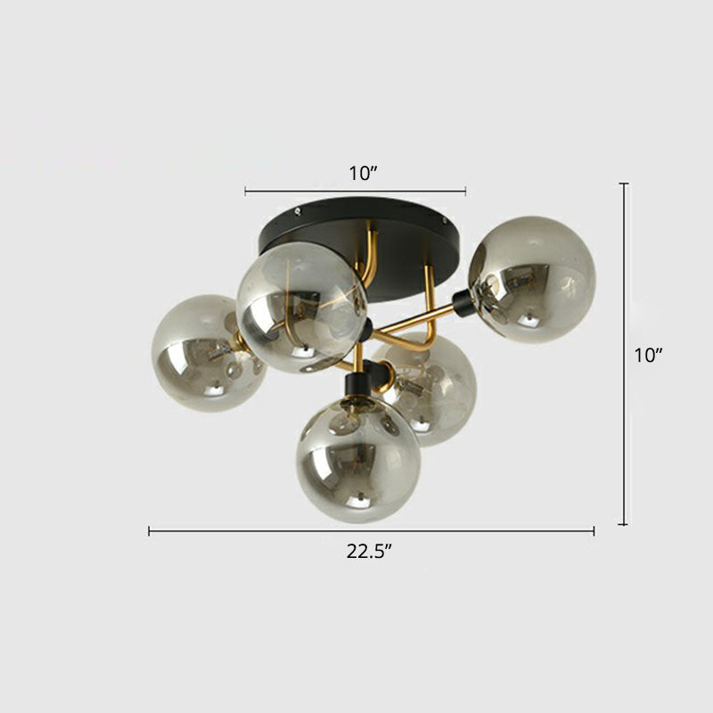 Bubbles Semi Flush Mount Lighting Modern Glass Black Finish Ceiling Fixture for Bedroom