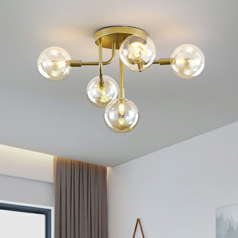 Ball Glass Ceiling Mounted Light Postmodern Gold Finish Semi Flush Mount for Living Room