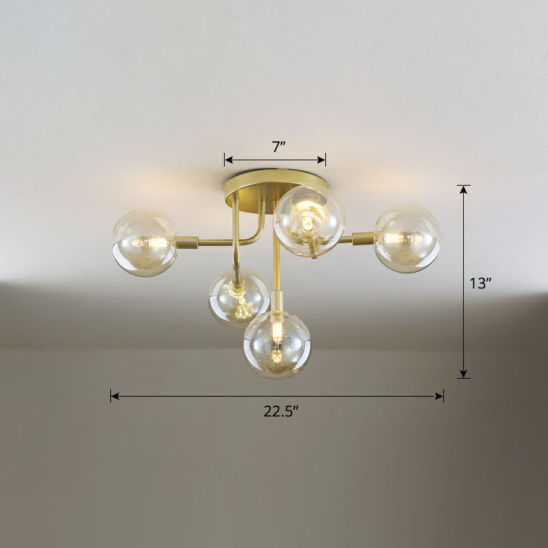 Ball Glass Ceiling Mounted Light Postmodern Gold Finish Semi Flush Mount for Living Room