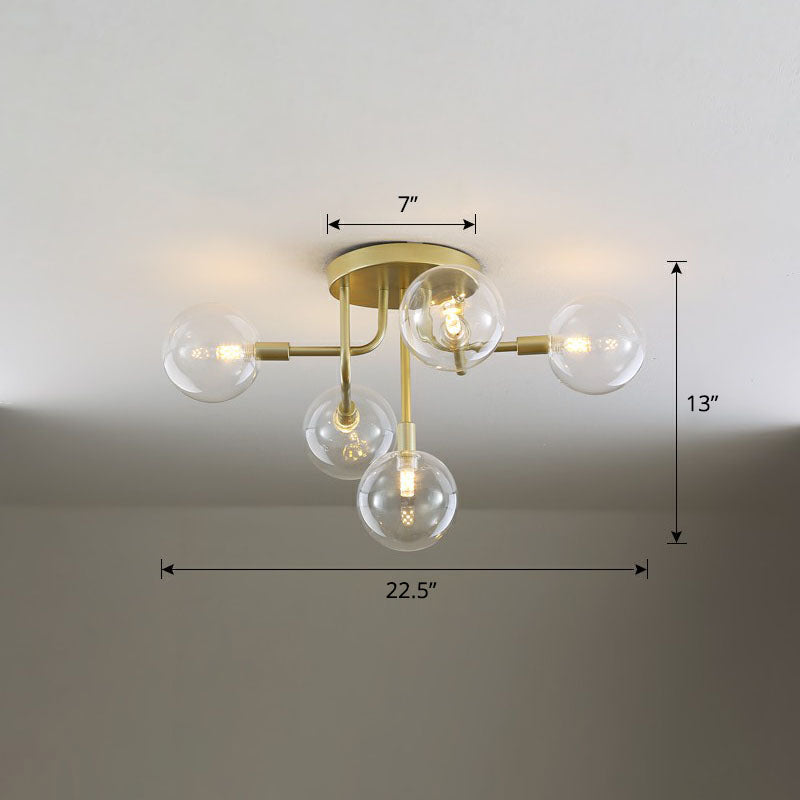 Ball Glass Ceiling Mounted Light Postmodern Gold Finish Semi Flush Mount for Living Room