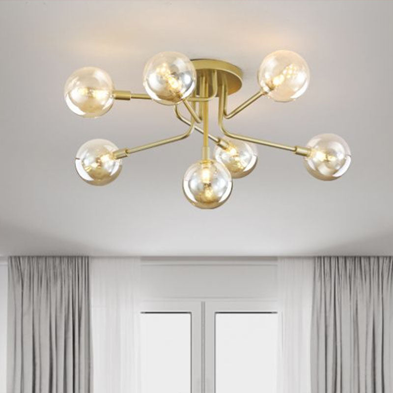 Ball Glass Ceiling Mounted Light Postmodern Gold Finish Semi Flush Mount for Living Room