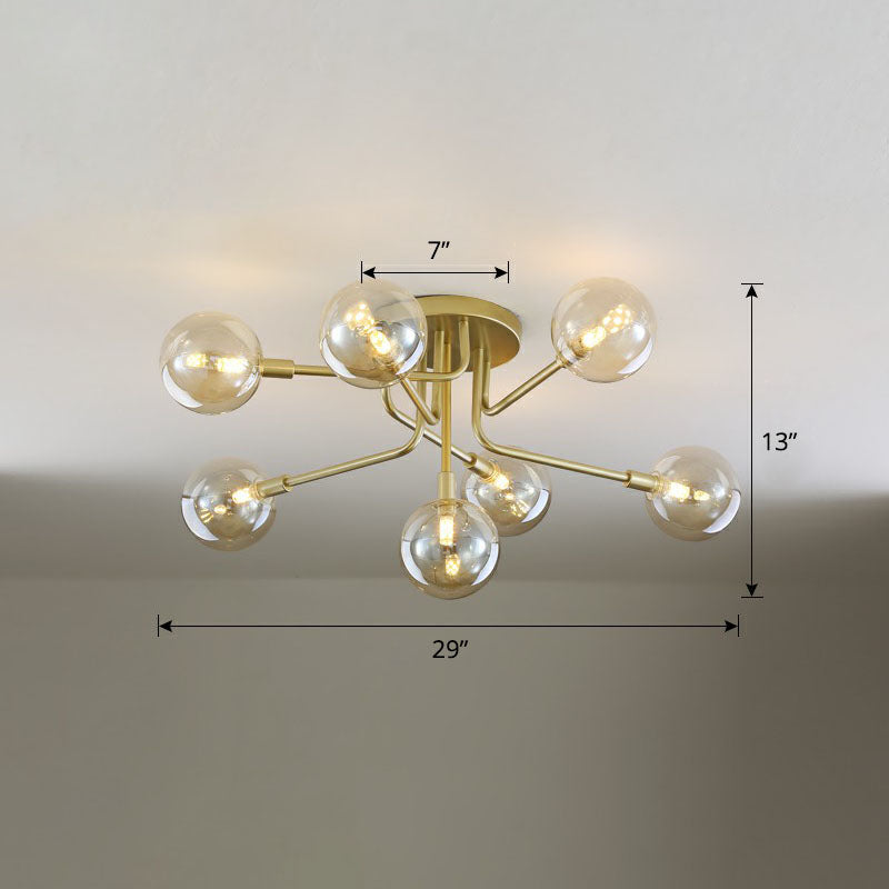 Bola de vidrio Techo montado Montaje Postmoderno Acabado de oro Semi Flush Monte para sala de estar