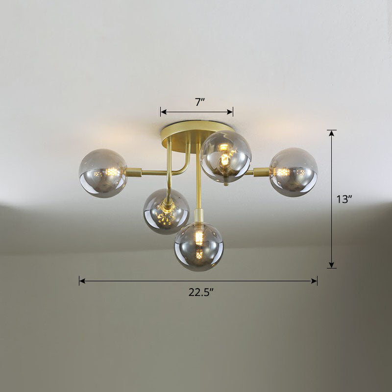 Ball Glass Ceiling Mounted Light Postmodern Gold Finish Semi Flush Mount for Living Room