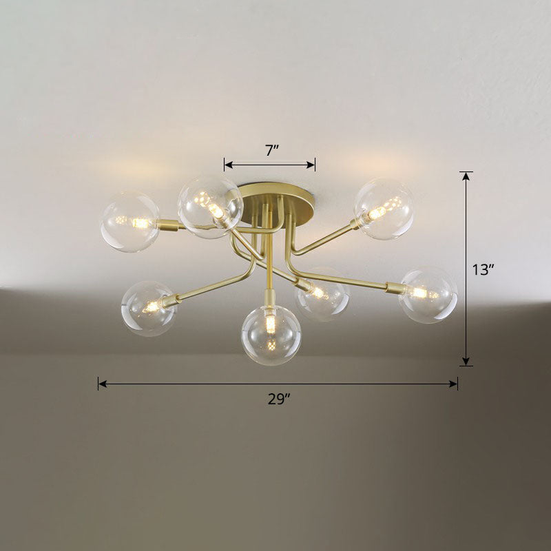 Ball Glass Ceiling Mounted Light Postmodern Gold Finish Semi Flush Mount for Living Room