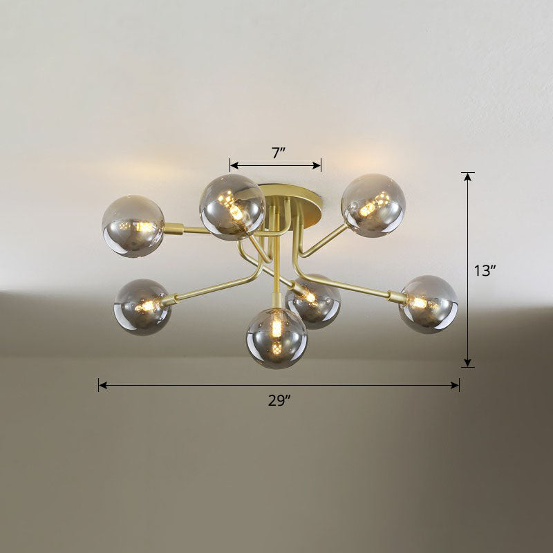 Ball Glass Ceiling Mounted Light Postmodern Gold Finish Semi Flush Mount for Living Room