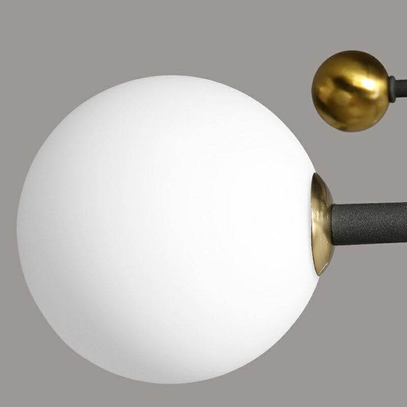 Cream Glass Ball Semi Mount Lighting Minimalistic Black and Brass Ceiling Light for Dining Room