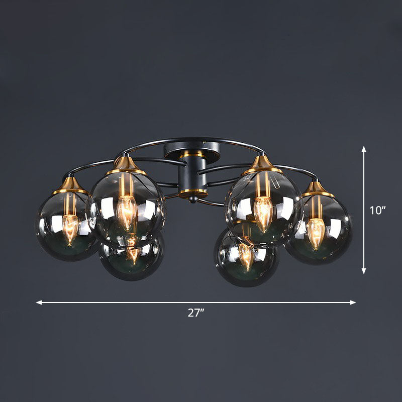 Ball Semi Flush Chandelier Post-Modern Glass Black Softer Mount Light per soggiorno