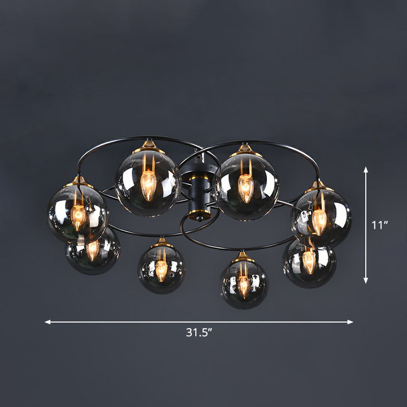 Ball Semi Flush Chandelier Post-Modern Glass Black Softer Mount Light per soggiorno