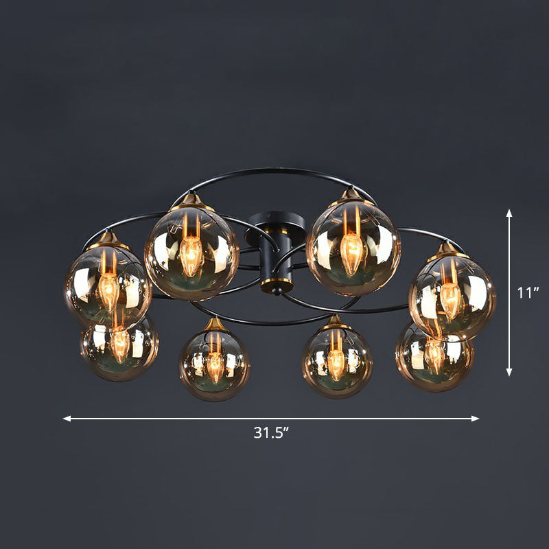 Ball Semi Flush Chandelier Post-Modern Glass Black Ceiling Mount Light for Living Room