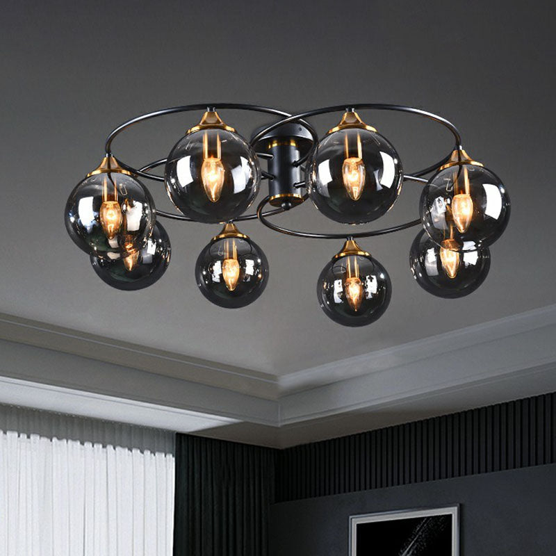 Ball Semi Flush Chandelier Post-Modern Glass Black Softer Mount Light per soggiorno