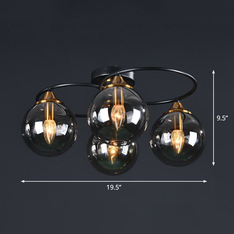 Bola Semi Flush Candelier Vidrio posmoderno Techo negro Luz de montaje para sala de estar para sala de estar