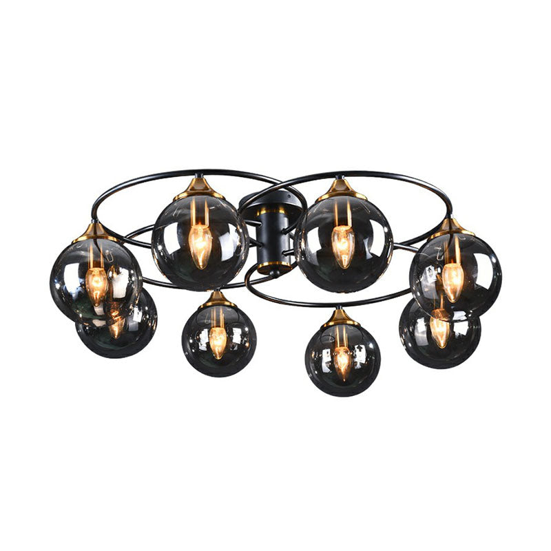 Ball Semi Flush Chandelier Post-Modern Glass Black Softer Mount Light per soggiorno