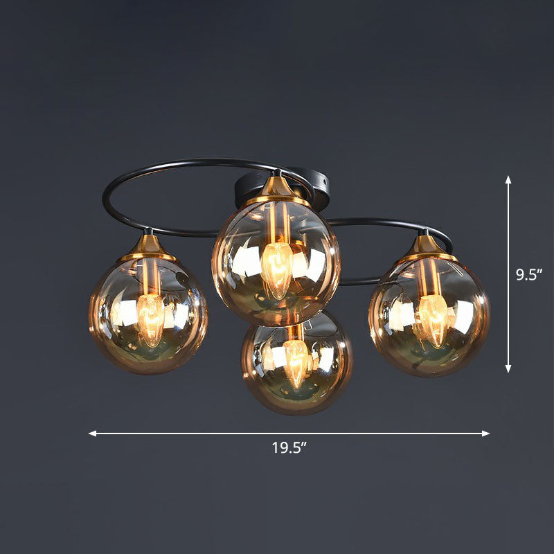 Ball Semi Flush Chandelier Post-Modern Glass Black Softer Mount Light per soggiorno