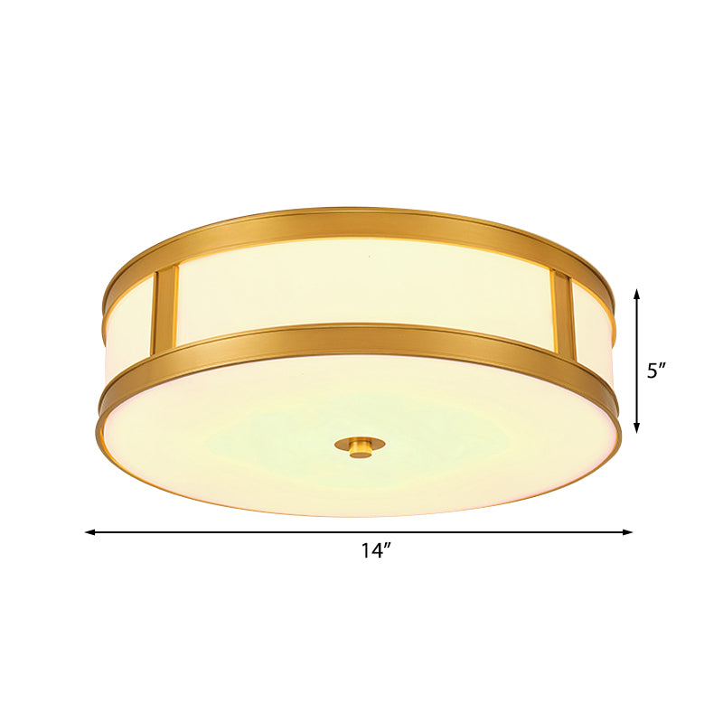 4 lampen wit glas inbouwlamp traditionele koperen trommel woonkamer plafondverlichting, 14"/18" W