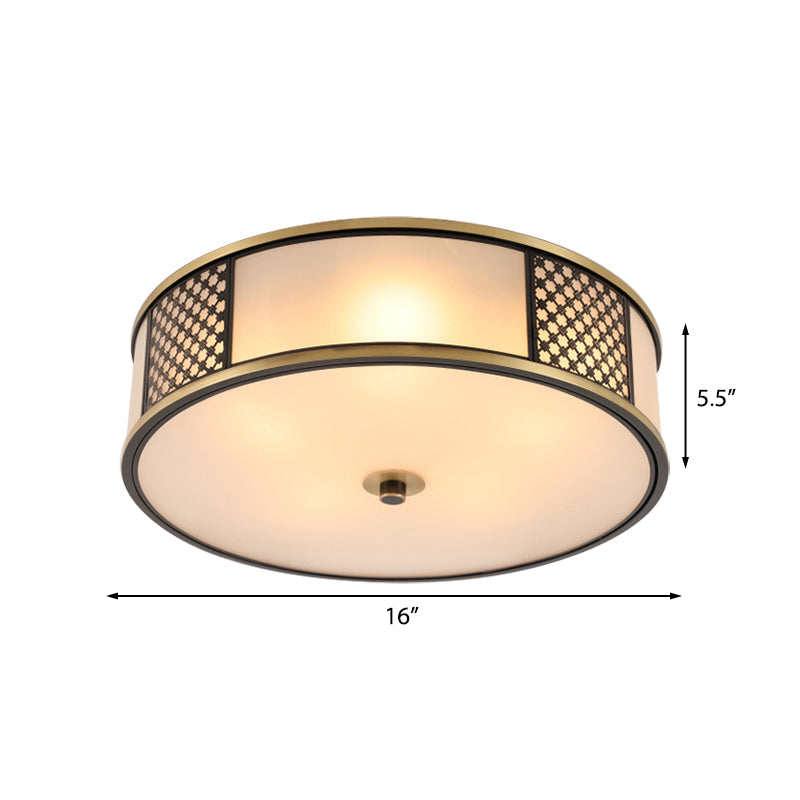 Messing-Trommel-Unterputz-Beleuchtung, traditionelle Deckenleuchte aus weißem Glas, 5 Lichter, für Wohnzimmer, 16"/19,5" B