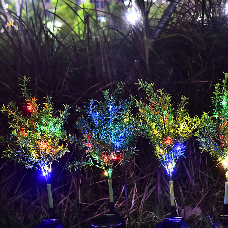 2 Pcs Plastic Tree Solar Ground Light Art Decor Green LED Stake Lighting for Courtyard