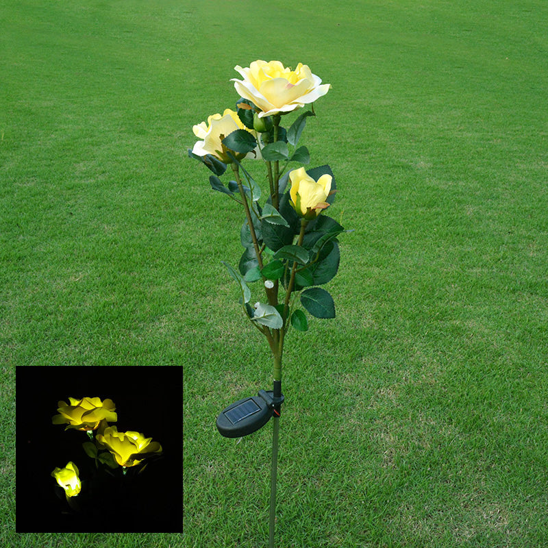 1 Pc Artificial Rose Bouquet Outdoor Solar Ground Lighting Plastic Contemporary LED Landscape Light