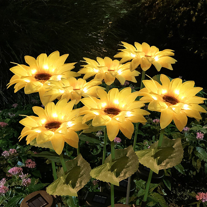 1 Pc Sunflower Plastic Solar Ground Light Art Decor Yellow LED Stake Lighting for Courtyard