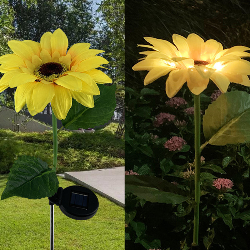 1 Pc Sunflower Plastic Solar Ground Light Art Decor Yellow LED Stake Lighting for Courtyard