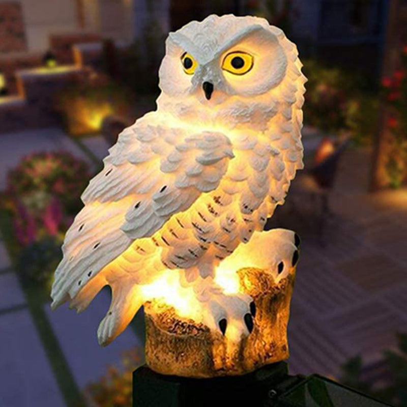 1 Piece Owl Resin LED Stake Light Modern Style White Solar Lawn Lighting for Courtyard