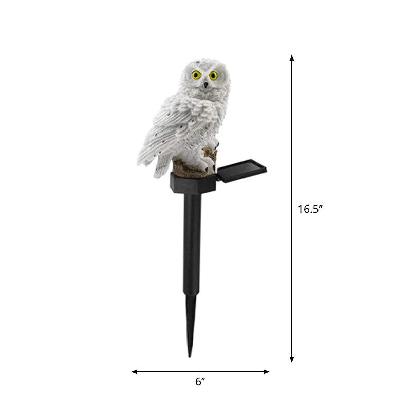 1 Piece Owl Resin LED Stake Light Modern Style White Solar Lawn Lighting for Courtyard