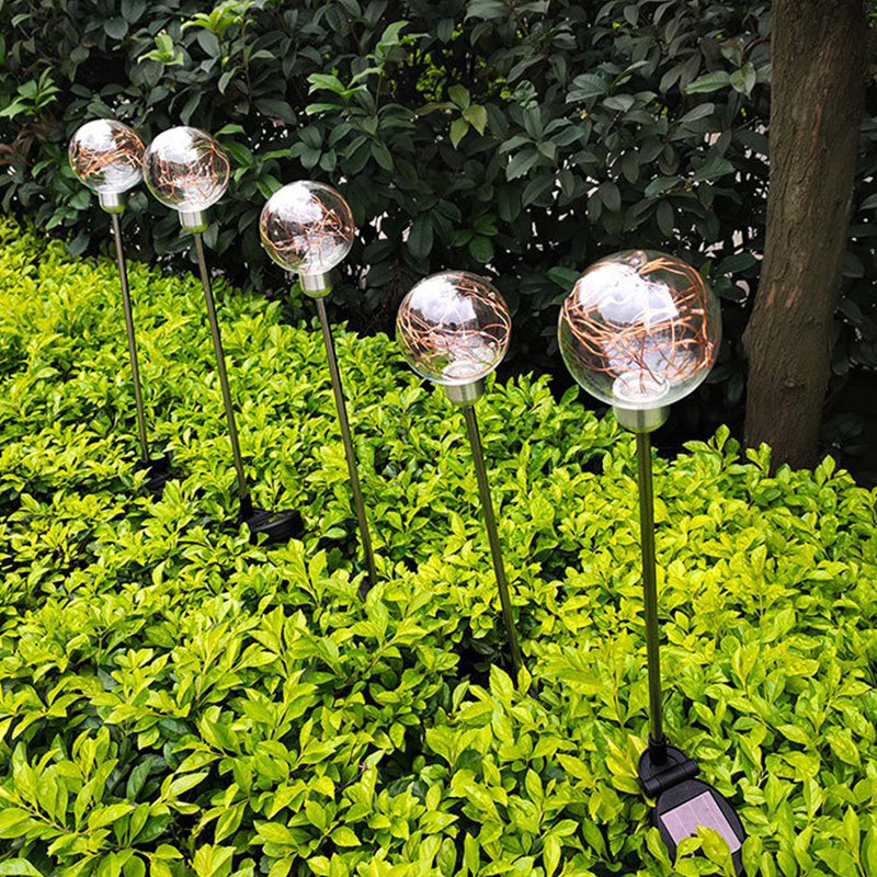 1 Pc Sphere Shade LED Lawn Lighting Artistic Plastic Courtyard Solar Stake Light in Gold