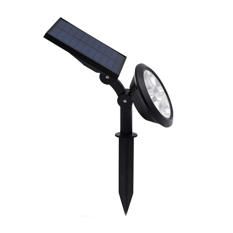 Minimalist Circular LED Lawn Light Plastic Backyard Solar Powered Stake Spotlight in Black, 1 Pc