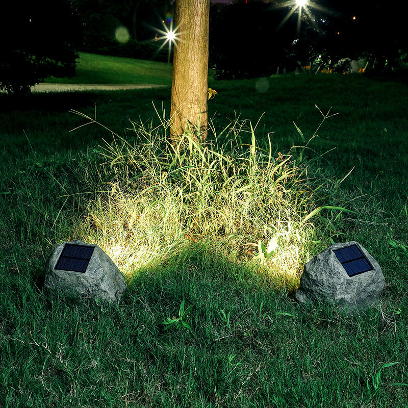 Stone LED Lawn Spotlight Art Decor Resin Grey Solar Ground Light for Courtyard, 1 Piece