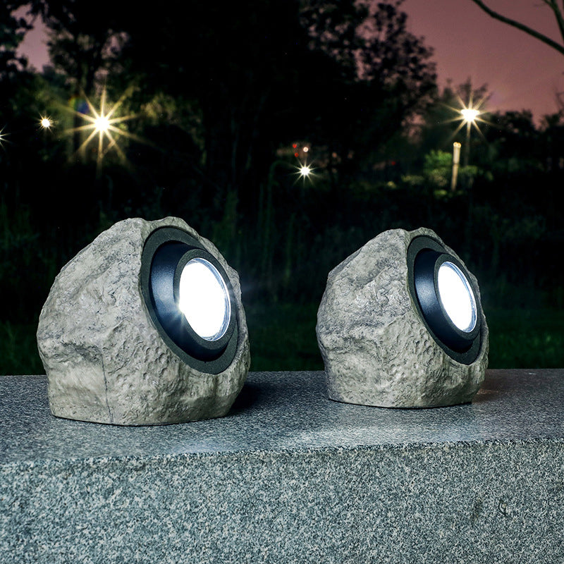 Stone LED Lawn Spotlight Art Decor Resin Grey Solar Ground Light for Courtyard, 1 Piece