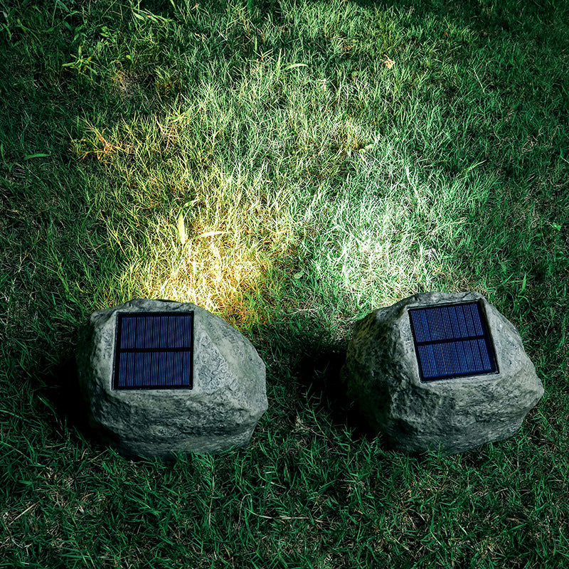 Stone LED Lawn Spotlight Art Decor Resin Grey Solar Ground Light for Courtyard, 1 Piece