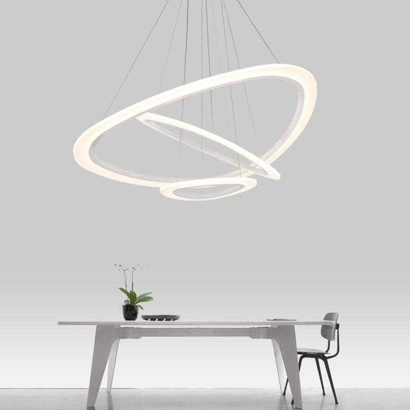 White Triangle LED Hanging Lighting Minimalism Acrylic Chandelier Light over Table