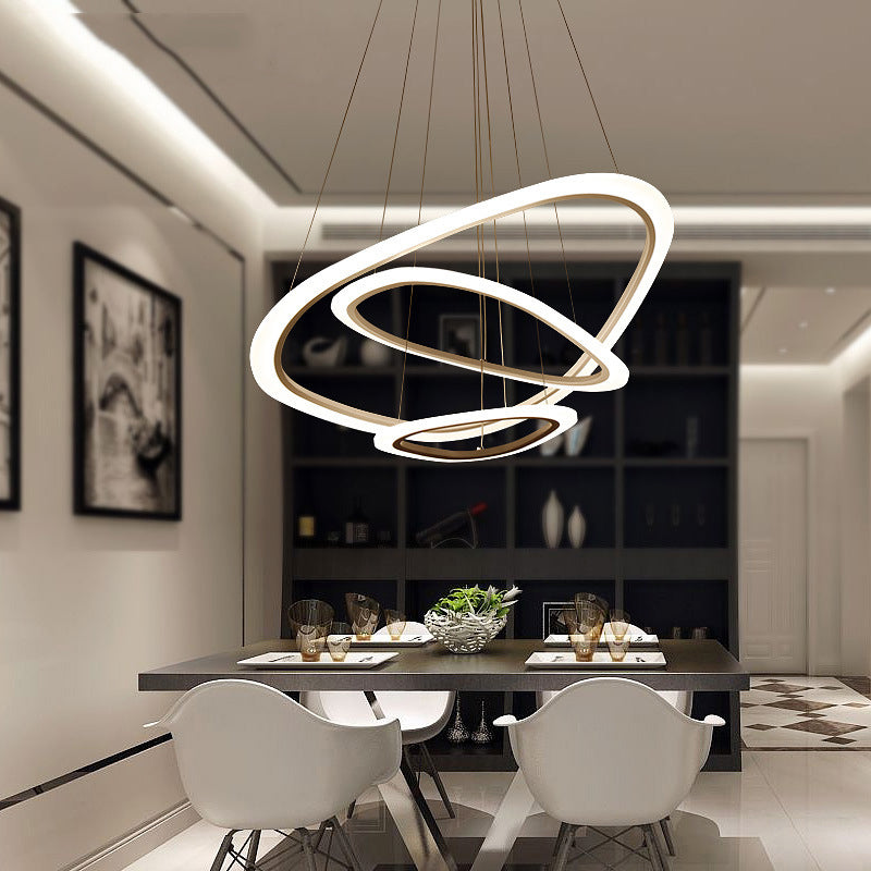 Triangular Loop Shaped Chandelier Art Deco Acrylic White Suspension Light for Restaurant