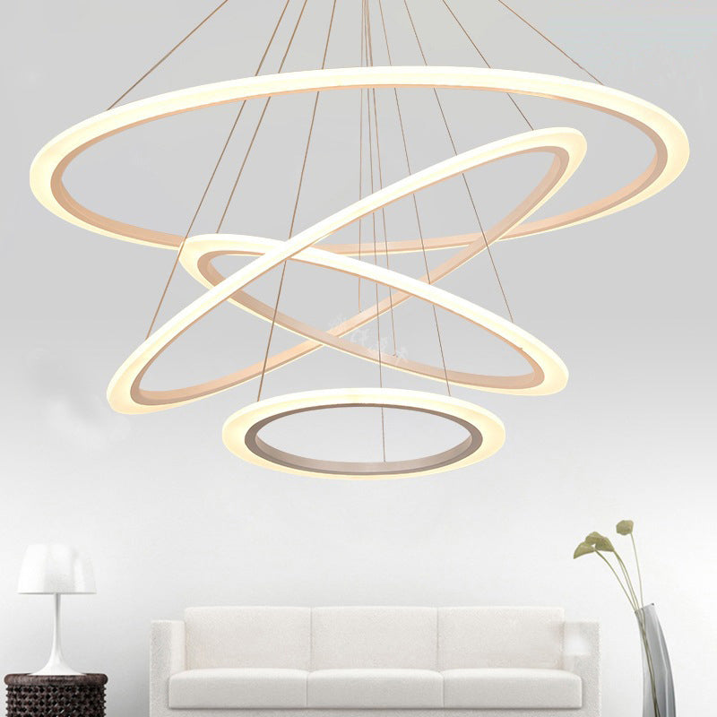 Circular Stairway Ceiling Chandelier Light Acrylic LED Artistic Hanging Pendant in White