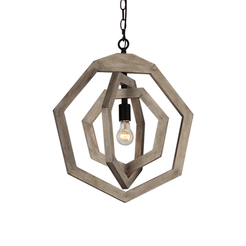 1 lichte hanglamp met heptagon grijs/wit/beige houten frame industriële gang hangende lampkit
